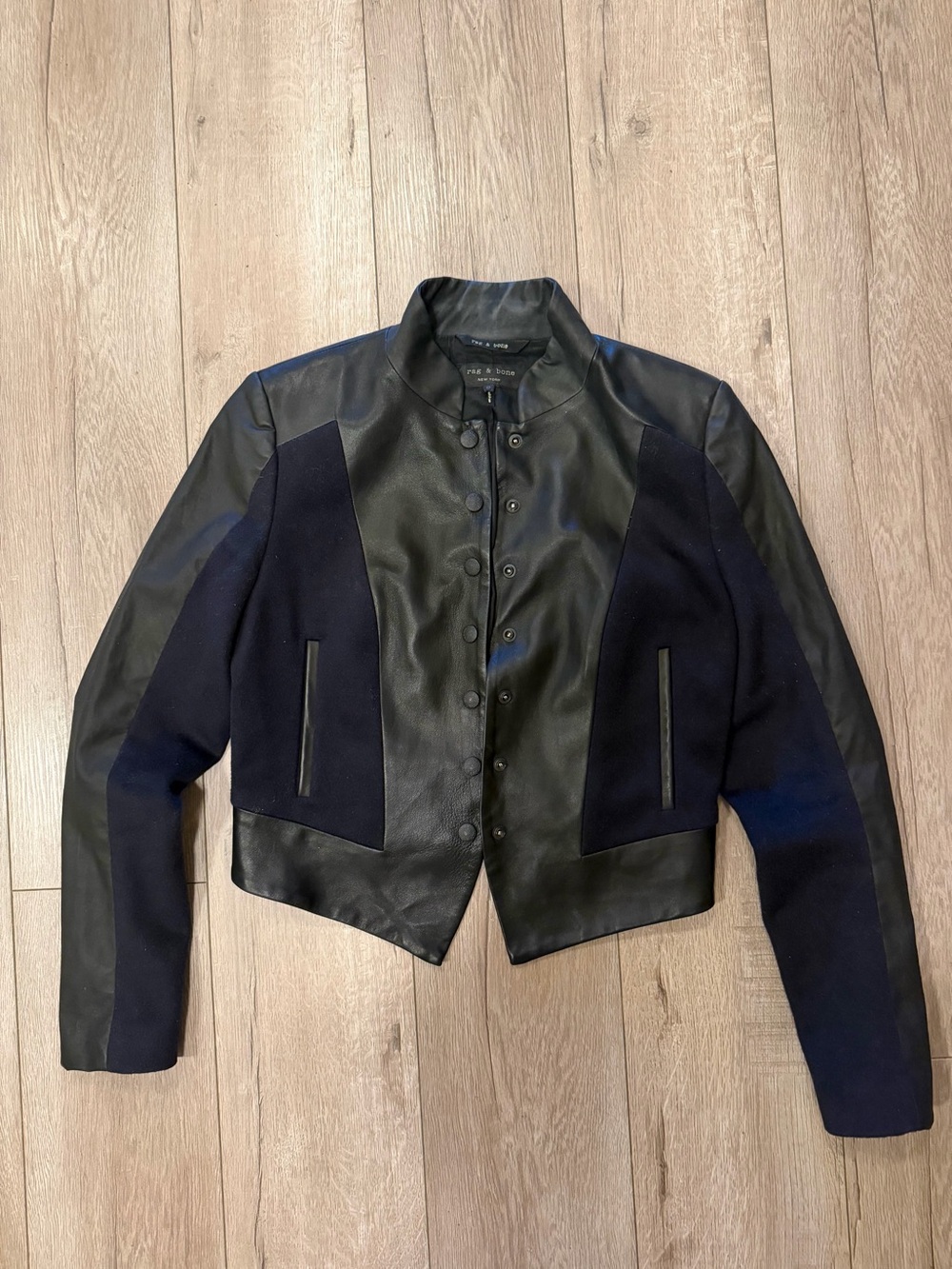 rag & bone Wool & Leather Jacket with Navy Panels